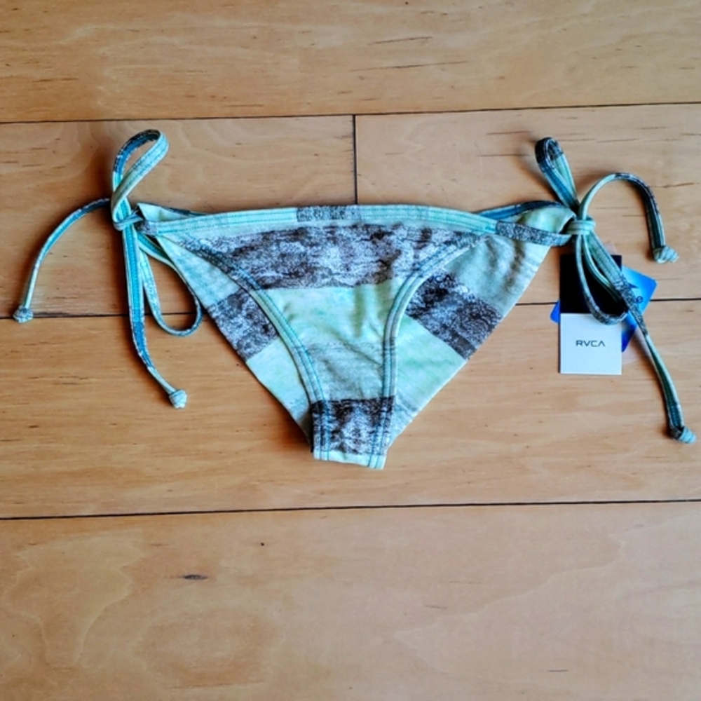 RVCA SAXB09TC 'Tide Tripper' Cheeky Tie-Side Bikini Bottoms, S - OLIVE